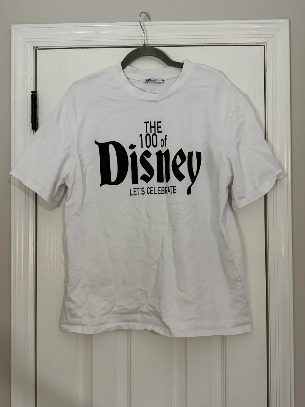 Zara White Graphic Tee with Black 'Disney' Print